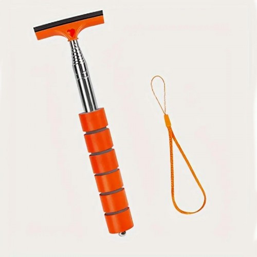 Скребок резиновий з телескопічною ручкою, для скла і дзеркал авто, Помаранчевий