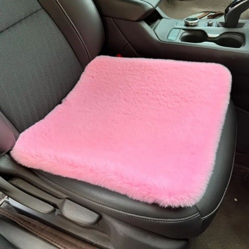 Подушка-накидка для автомобільного сидіння зимова плюшева Рожева, 1 шт
