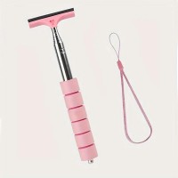 Скребок резиновий з телескопічною ручкою, для скла і дзеркал авто, Рожевий