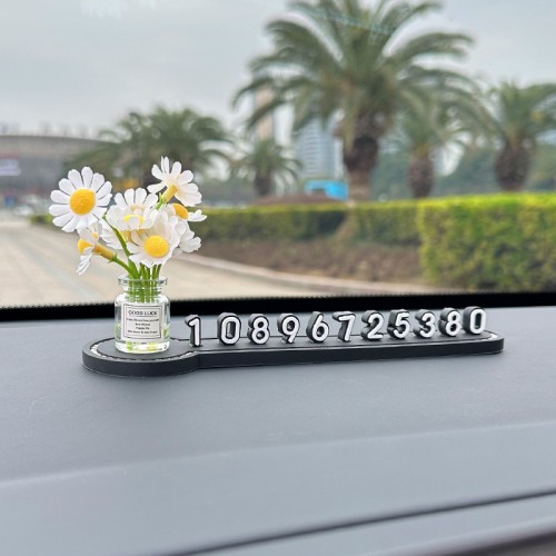 Паркувальна автовізитка з квітами, Біла квітка ромашки + чорний номер