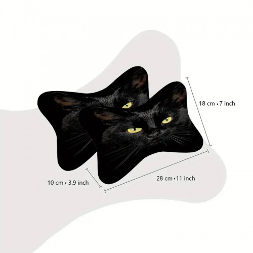 Подушка на підголовник плюшева з принтом кота, 2 шт комплект