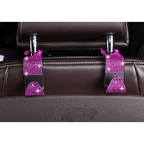 Комплект аксесуарів в авто: чохол для окулярів в стрази, автовізитка паркувальна з квітами, гачок для сумки, Рожевий