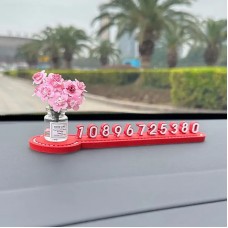 Комплект аксесуарів в авто: чохол для окулярів в стрази, автовізитка паркувальна з квітами, гачок для сумки, Червоний