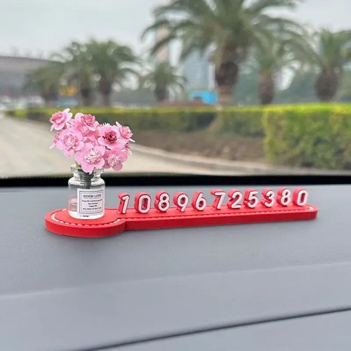 Комплект аксесуарів в авто: чохол для окулярів в стрази, автовізитка паркувальна з квітами, гачок для сумки, Червоний