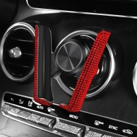 Комплект в стрази: накладка на пасок безпеки, гачки для сумки, тримач окулярів подвійний, зарядка від прикурювача, тримач для телефону, Червоний