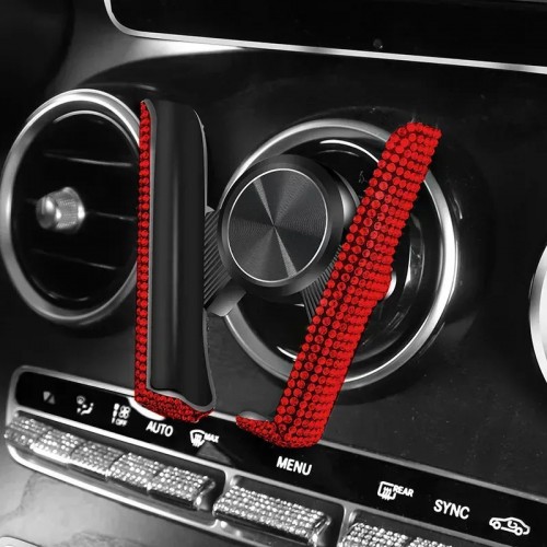 Комплект в стрази: накладка на пасок безпеки, гачки для сумки, тримач окулярів подвійний, зарядка від прикурювача, тримач для телефону, Червоний