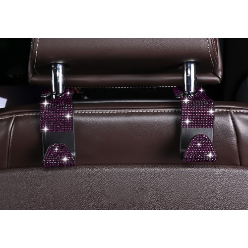 Гачок для сумки на спинку сидіння в стразах Філетовий, 2 шт