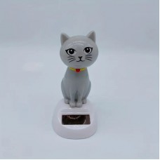 Декор для автомобіля Кішка з рухом головою та хвостом, на сонячних батарейках, Сірий